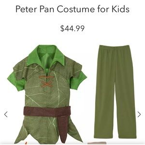 Peter Pan costume, Disney. Includes top, pants and belt.  Excellent condition